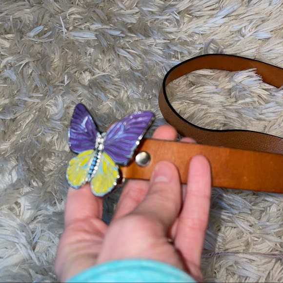 90s Style Purple Yellow Butterfly Belt Italian Leather - Picture 11 of 11